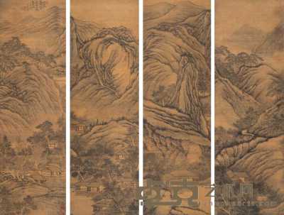 袁瑛 甲辰（1784）年作 江山秋色四条屏 立轴 166×52cm×4
